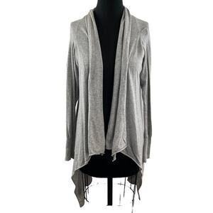 Guinevere Gray Cardigan Sweater Cotton Knit Draped Neck Open Front Size Large L